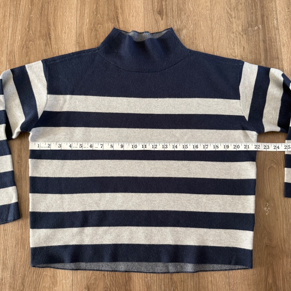 Maeve Anthropologie Striped Mock Neck Sweater Navy Blue Gray XS - Picture 5 of 6